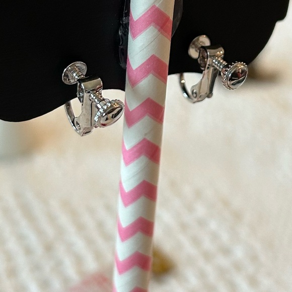 New! Silver Diamond Clip On Earrings - Picture 3 of 9